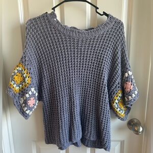 Universal Thread Lavender Knit Sweater with Multicolor Crochet Sleeves